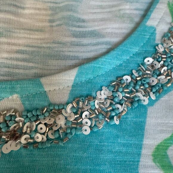 Chico’s draft floral beaded neckline elbow sleeve t-shirt sz XXL NWT - Picture 6 of 8